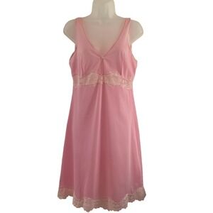 Vintage D'ARAGONA Nightgown Womens‎ Large Pink Lace Floral Polyammdica Italy 70s